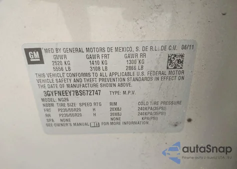 2011 Cadillac Srx Performance Collection from USA, damaged, VIN 3GYFNEEY7BS672747